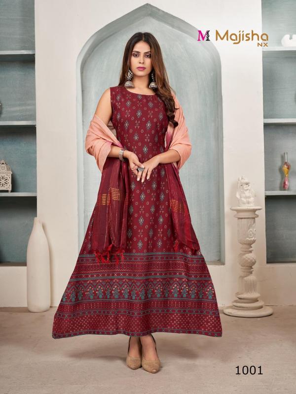 Majisha Nx Maharani 1 Rayon With Foil Print Kurti With Dupatta Collection 